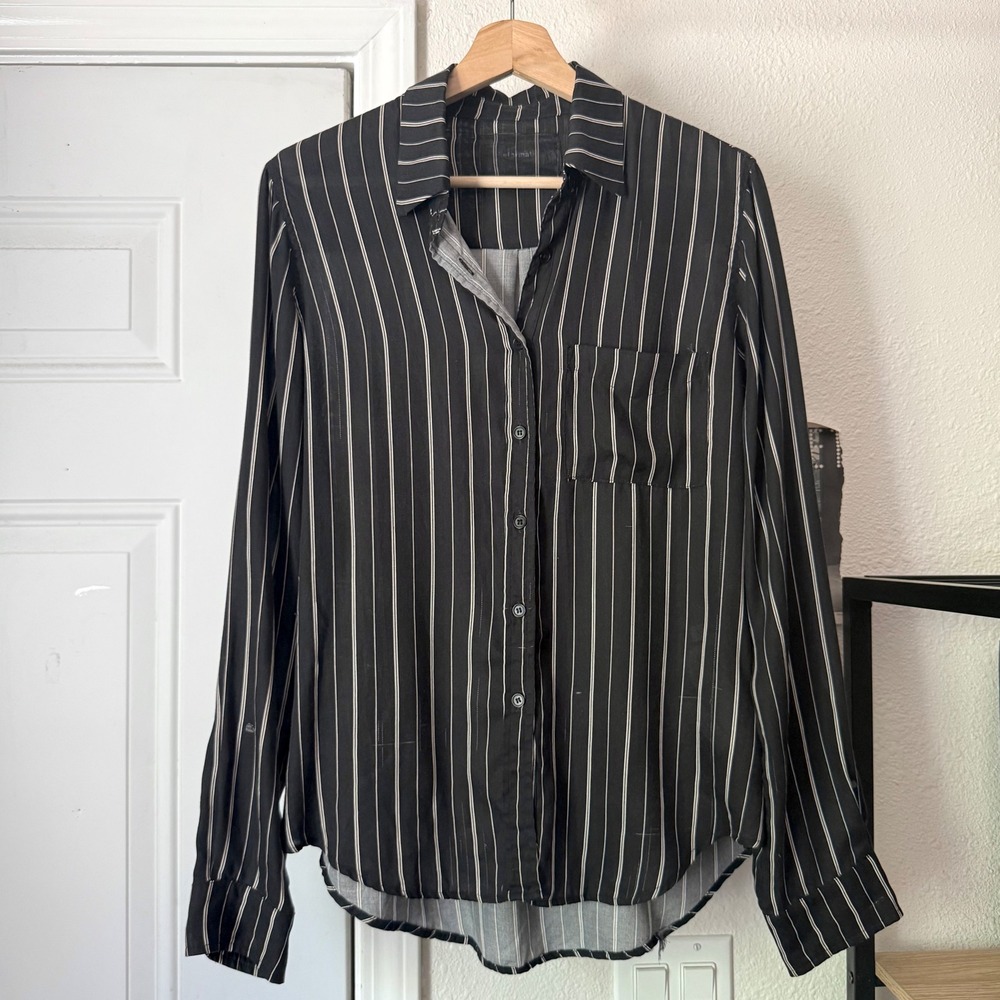 REFORMATION black white pin striped long sleeve button up shirt blouse top